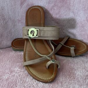 G by Guess Tan Sandals with Chain Detail